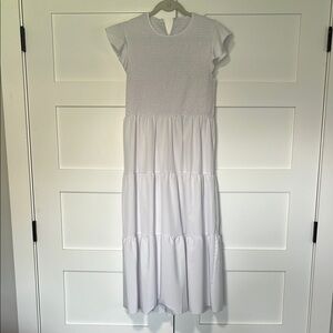 Elegant White Ruffle Sleeve Dress